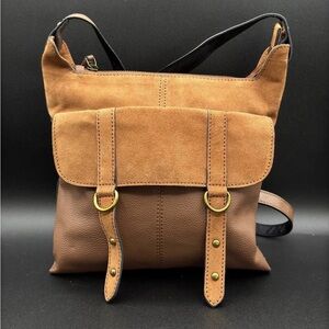 Brown Suede and Leather Crossbody Bag
